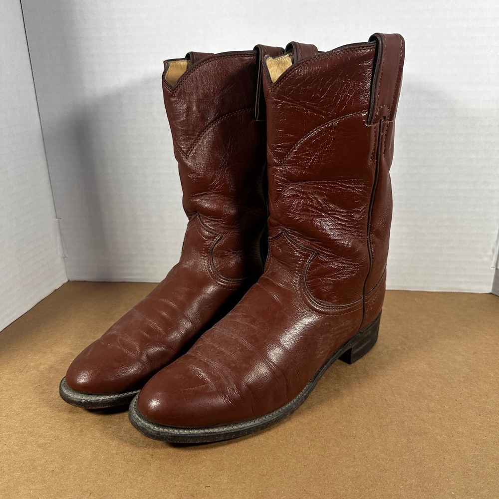 Justin Roper Boots Womens 6 B Brown Leather L3756 Good Round Toe Made in USA